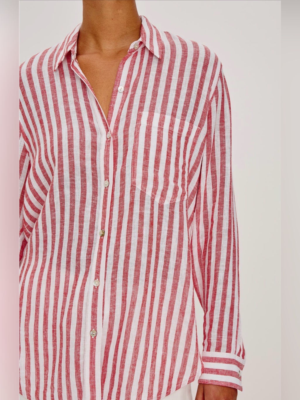 Rails New Size S Charli Carmine Stripe Linen Blend Shirt Color Red/White